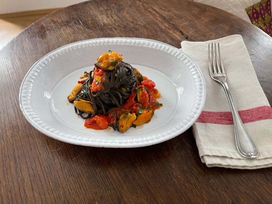 Hiroko’s Squid Ink Linguine with Mussels